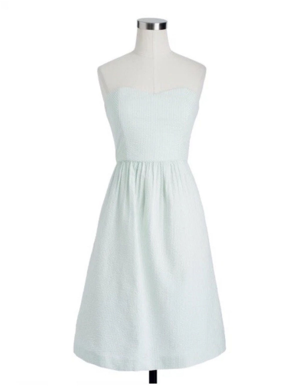 NWT J. Crew 100% Cotton Bridesmaid Seersucker Striped Light Mint A-Line Dress